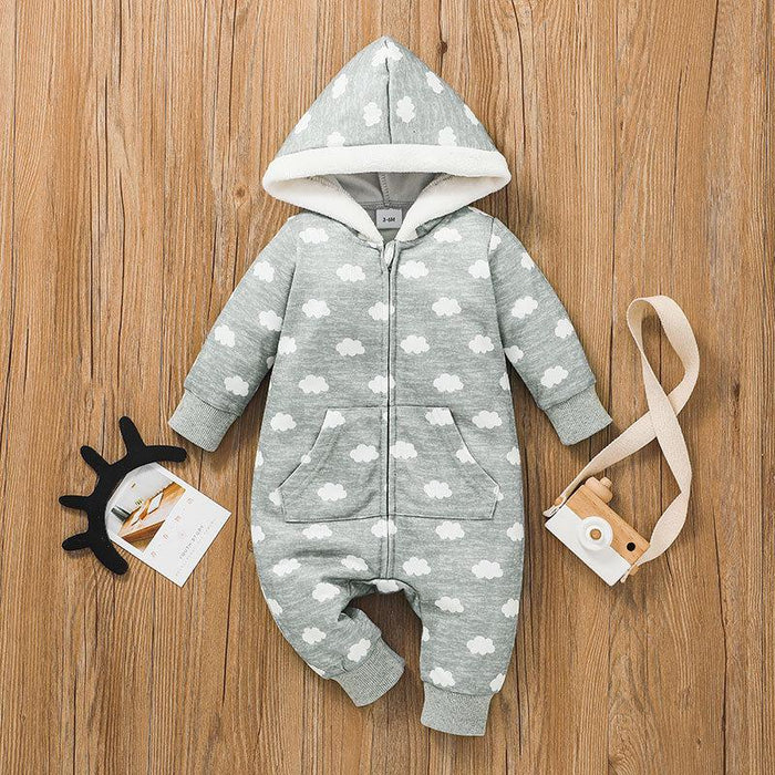 Grey Cloud Newborn Baby Zipper Jumpsuit