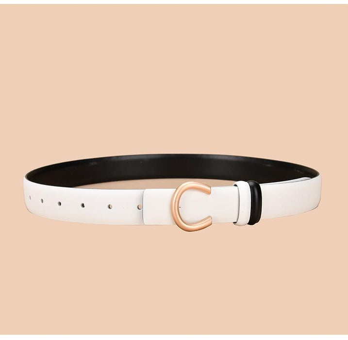 Women's leather belt can be worn on both sides with inner buckle and simple thin belt