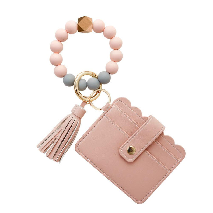 Silicone Leather PU Tassel Card Bag Bracelet Keychain