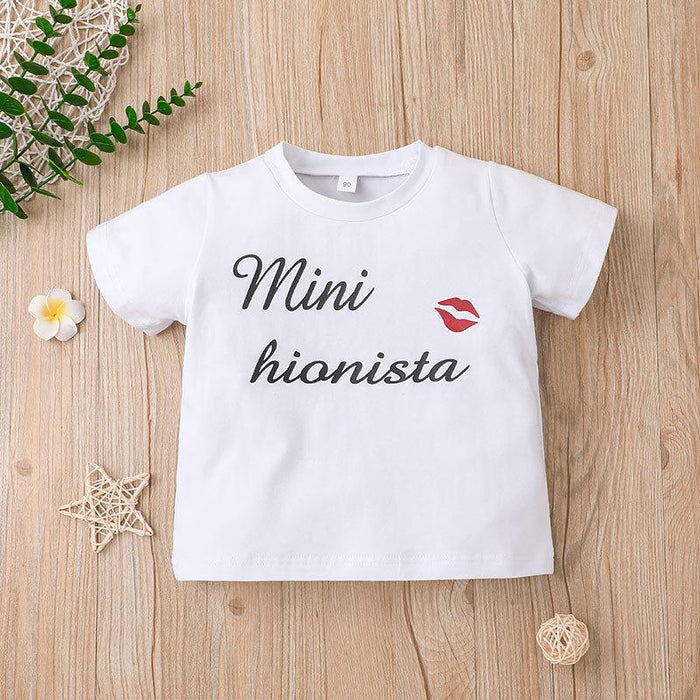 Summer Girls' Exotic Letter T-shirt Skirt Two Piece Set