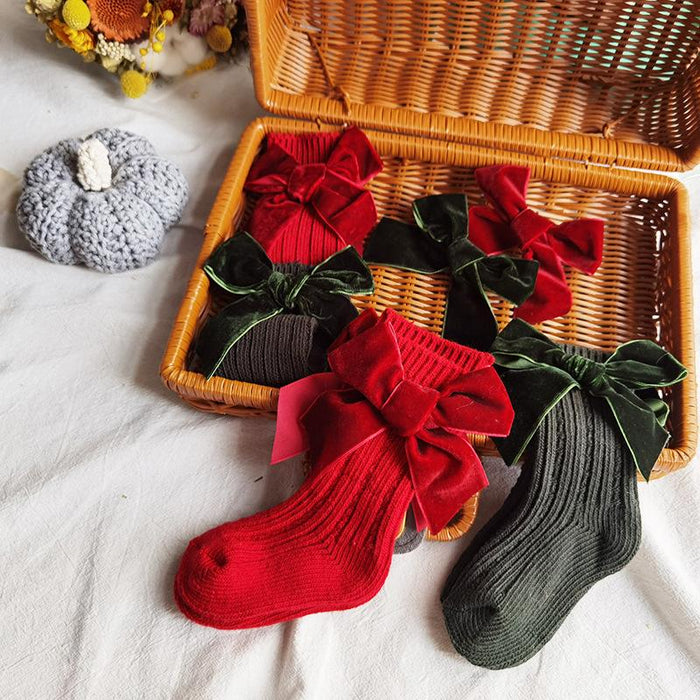 Winter Kids Knee High Big Bow Christmas Socks