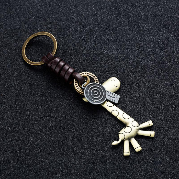 Vintage giraffe leather key chain creative small gift hand woven car key pendant