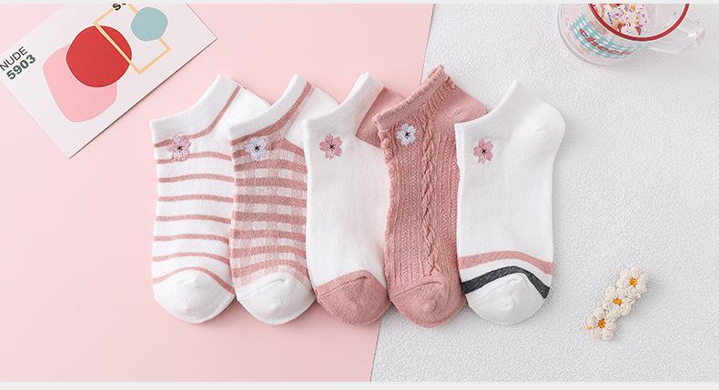 Summer Thin Cotton Socks Embroidered Shallow Striped Socks