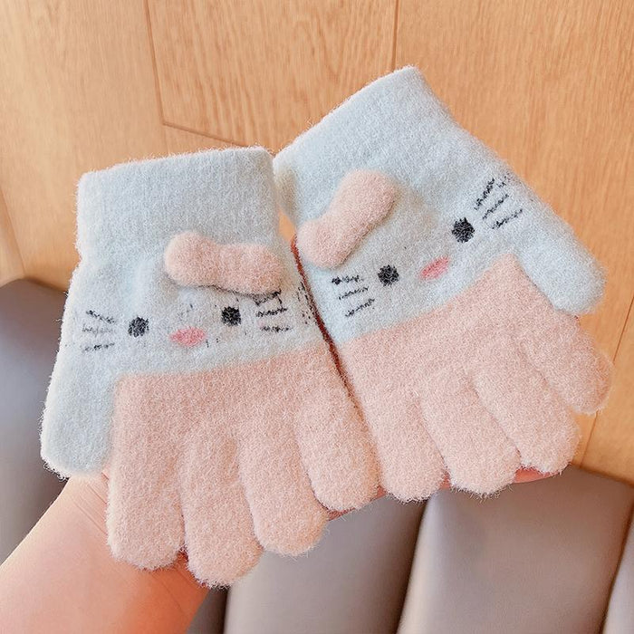 Winter Baby Sweet Cartoon Knitted Yarn Keep Warm Gloves