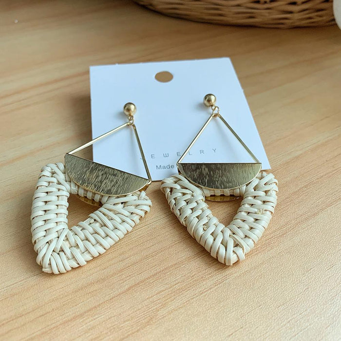 Triangular Metal Pendant Geometric Rattan Earrings