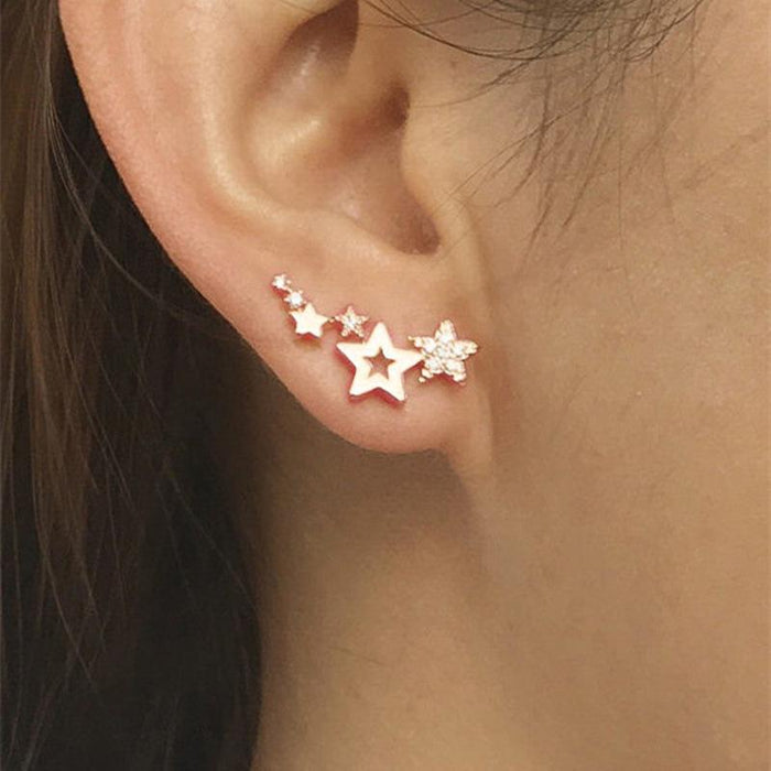 Zircon Star Clip Stud Earrings