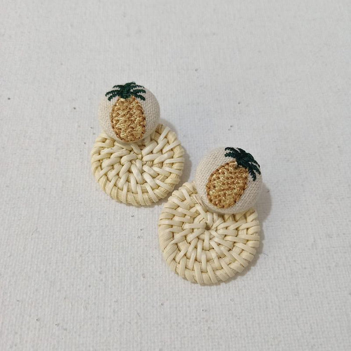 Popular Cloth Embroidery Pineapple Rattan Circle Earrings