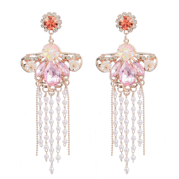 Large Colored Rhinestone Tassel Drop Earrings