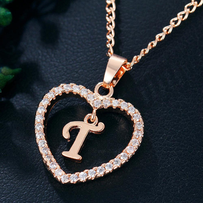 Womens Initials Heart Pendant 26 Letters Necklace