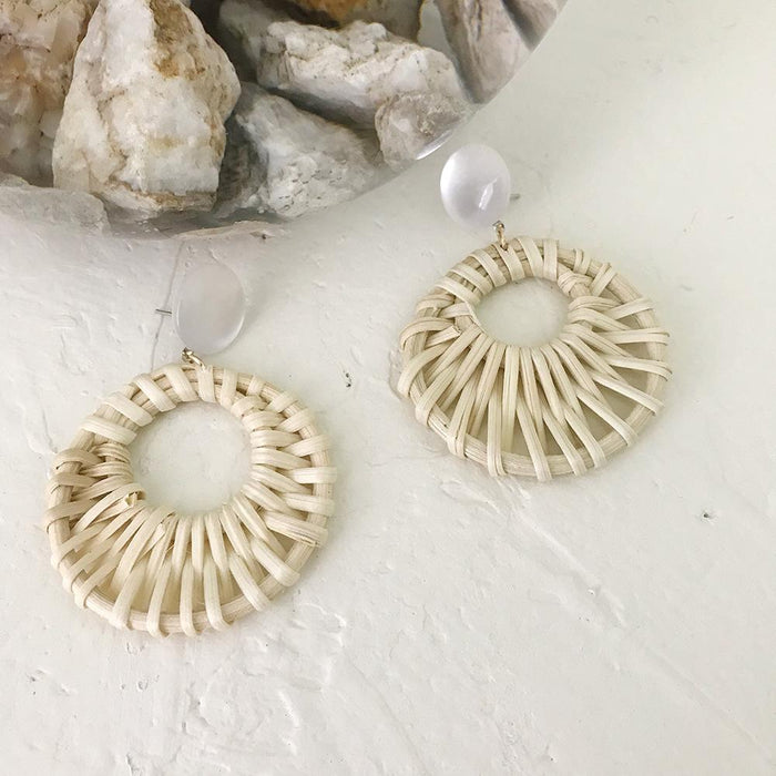 Summer Vacation Water Drop Circular Rattan Earrings