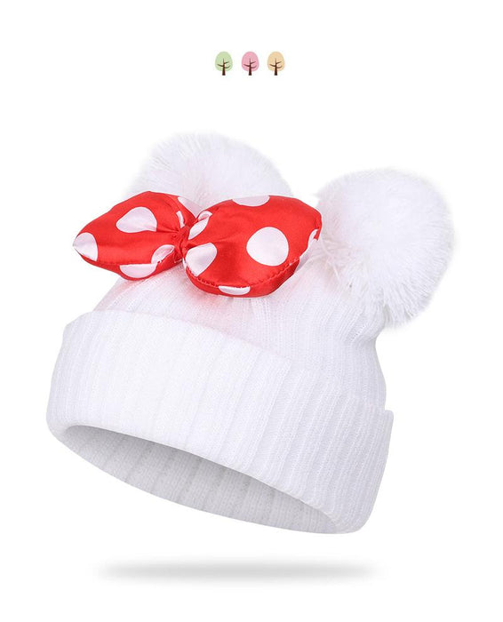 Cute Dot Bow Knitted Winter Warm Beanie