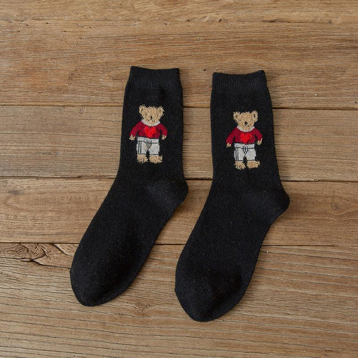 Cartoon Bear Socks Women Autumn Winter Thick Warm Socks