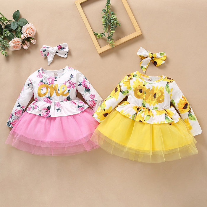 Printed long sleeved mesh dress