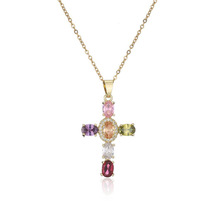 Fashion Personalized Color Zircon Cross Pendant Necklace