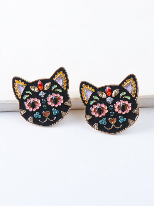 New Female Jewelry Fashion Cat Earrings Accessories Inlaid Rhinestone