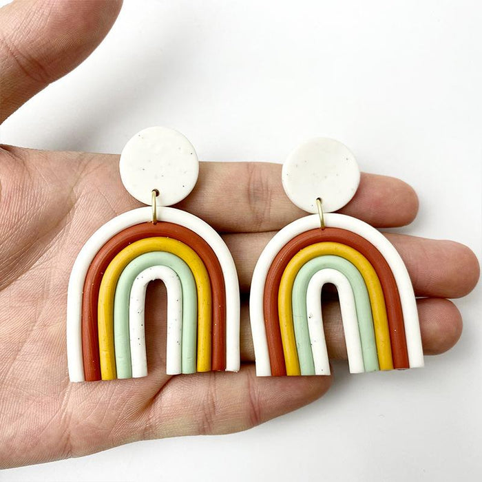 Rainbow soft pottery Earrings geometric U-shaped clay Earrings temperament Fashion Earrings