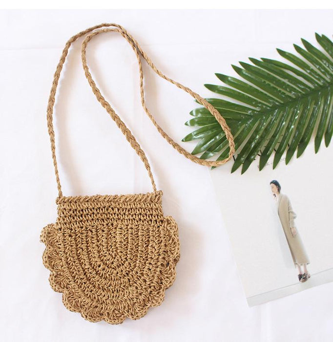 Summer Straw Solid Color Oval Zipper Crossbody Bag