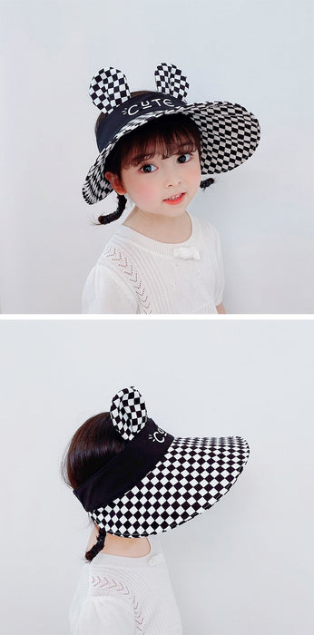 Summer Children's Plaid Rabbit Ears Big Brim Sunshade Hat