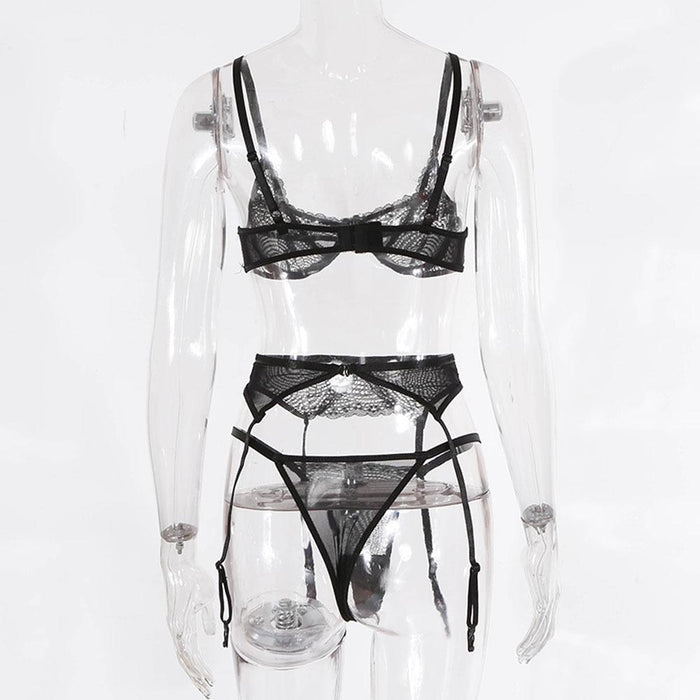 Sexy Lace Lingerie Embroidered Underwear Three Piece Set