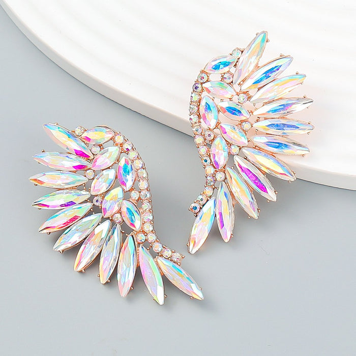 Women's Colored Rhinestone Fan-shaped Wing Earrings