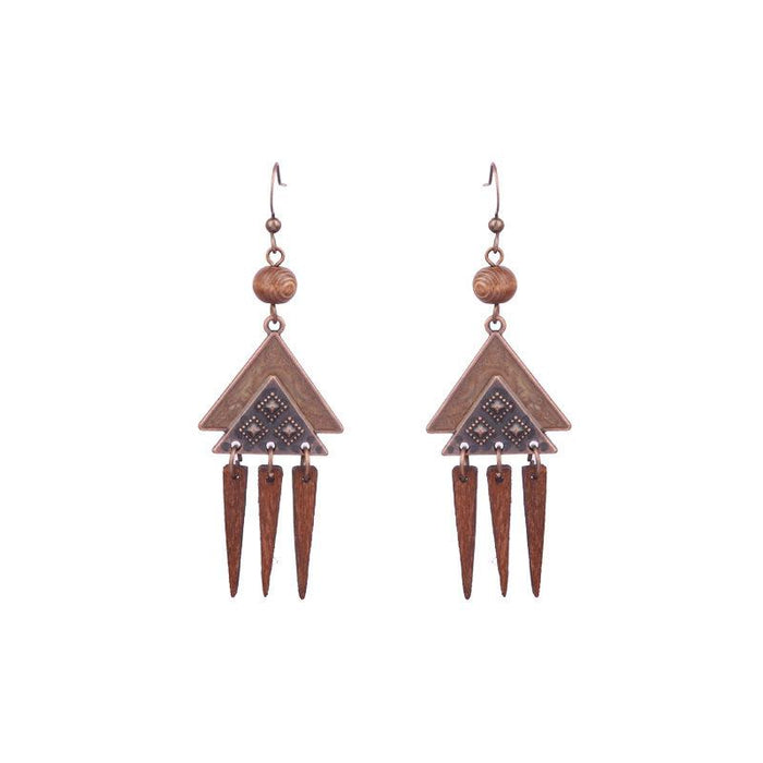 Tassel Vintage Wooden Beads Woven Geometric Hollow Earrings Jewelry