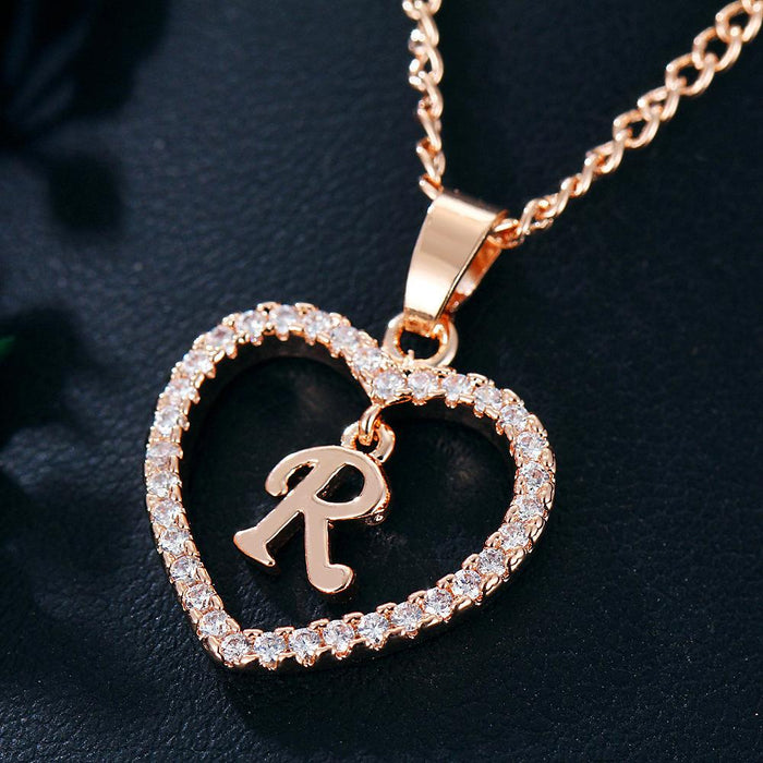 Womens Initials Heart Pendant 26 Letters Necklace