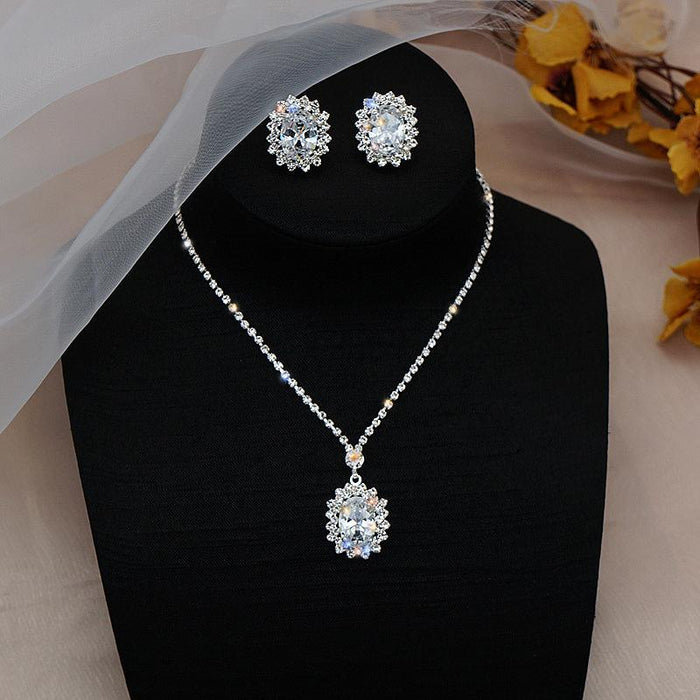 New Women's Jewelry Zircon Necklace Earrings Set