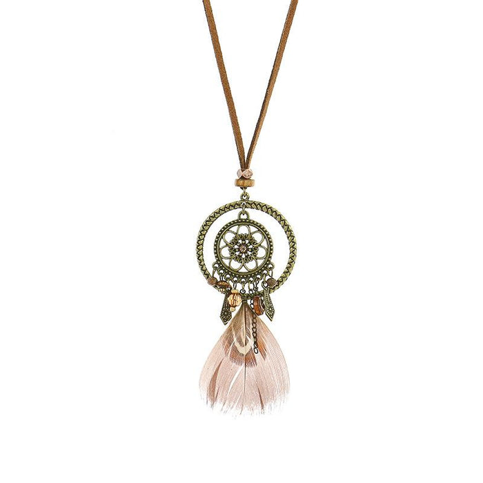 Women's Vintage Hollow Round Feather Necklace