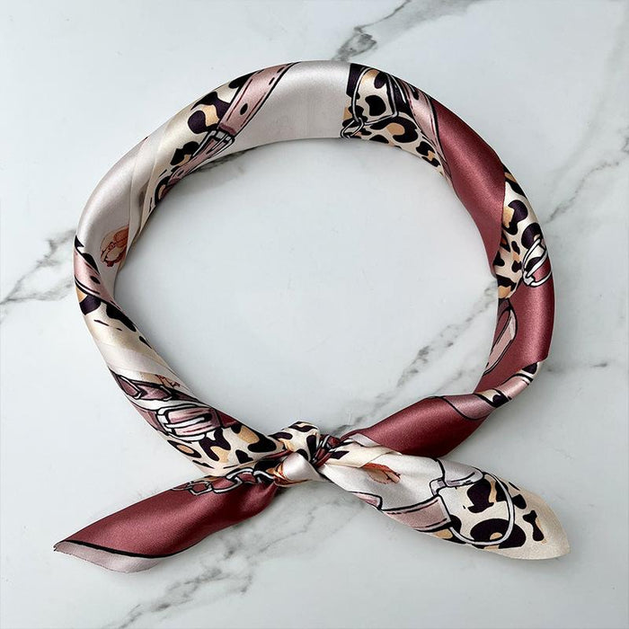 Western Cowboy Element Square Scarf Leopard Satin Printed Scarf