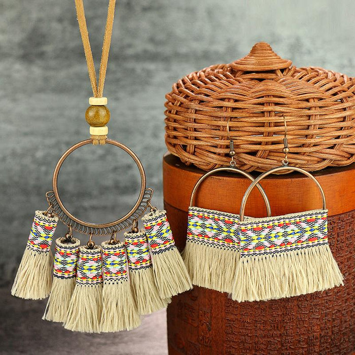 Earring + Necklace Set Handmade Tassel National Style Jewelry