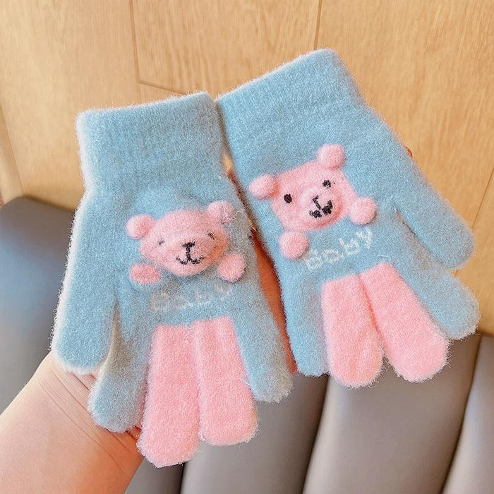 Winter Baby Sweet Cartoon Knitted Yarn Keep Warm Gloves