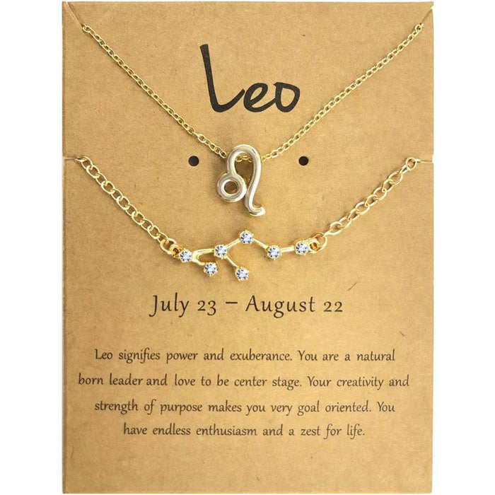 Twelve Constellations Necklace Diamond Bracelet Card Set