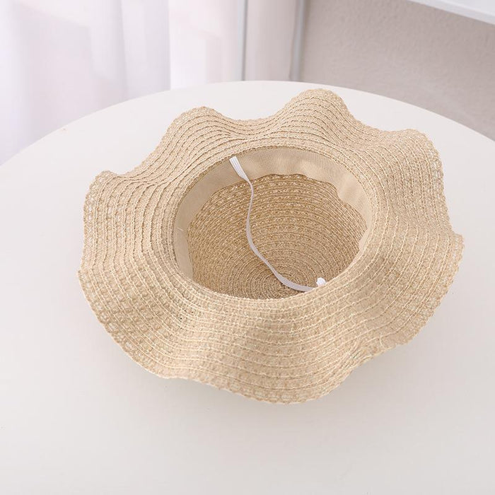 Trendy Three-dimensional Five-petal Flower Children's Wavy Straw Hat Bag Set