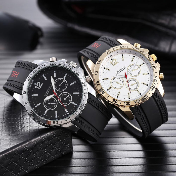 Luxury Men Popular Big Dial Male Watch Silicone Band Quartz Wristwatch