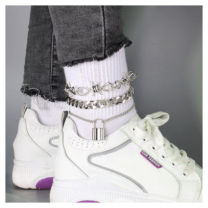 Mix and Match Punk Style Lock Bow Foot Ornament Temperament Female Foot Chain