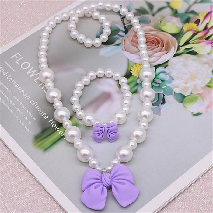 Children's Necklace Set Lovely Bow Pearl Necklace