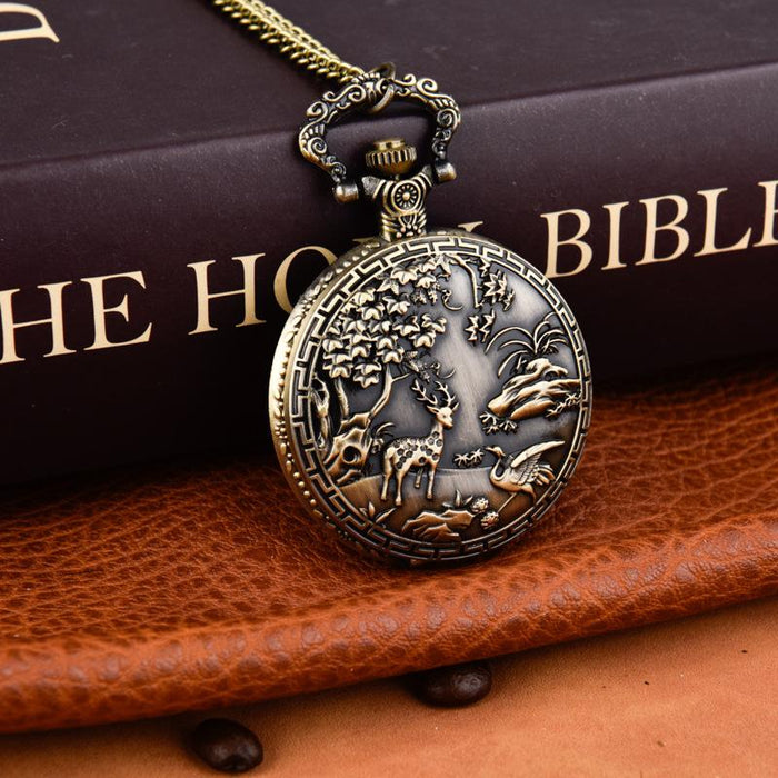 Vintage Large Grass Deer Pocket Watch Ll3696