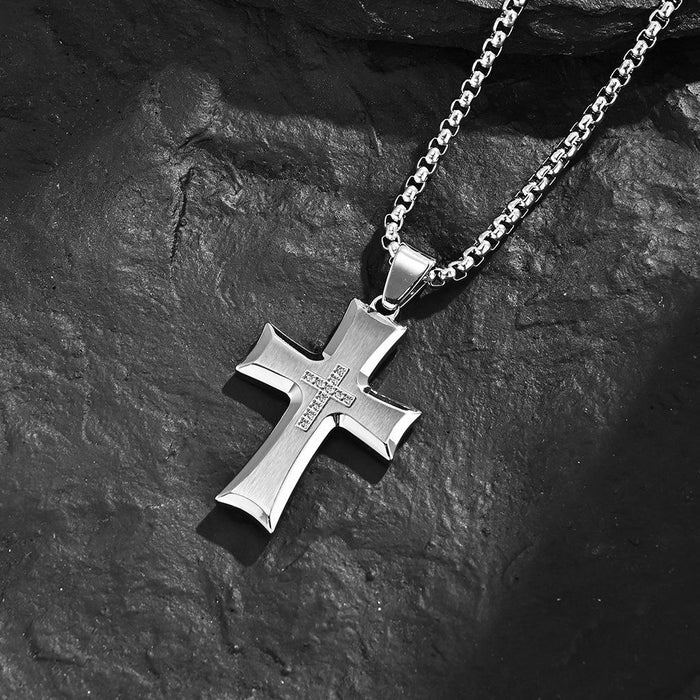 Titanium Steel Fashion Cross Couple Pendant Necklace