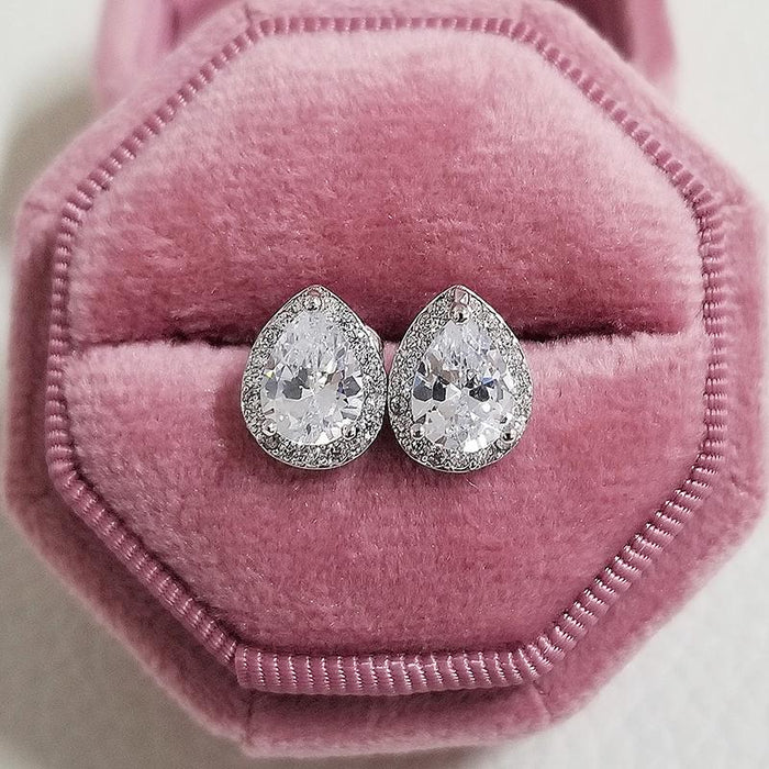 Silver Zircon Stud Pink Earings