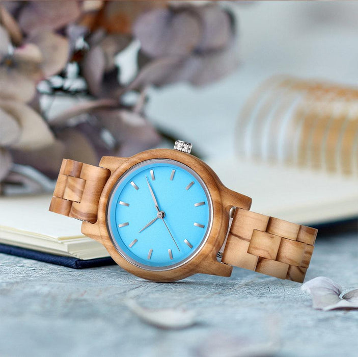 Fashion Premium Green Wooden Quartz Women's Watch