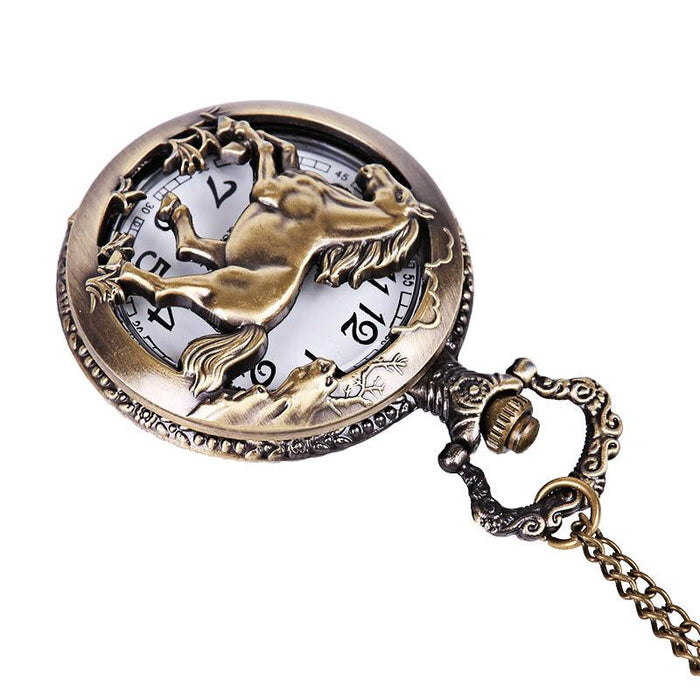 Nostalgic Carved Mercedes Benz Steed Pocket Watch