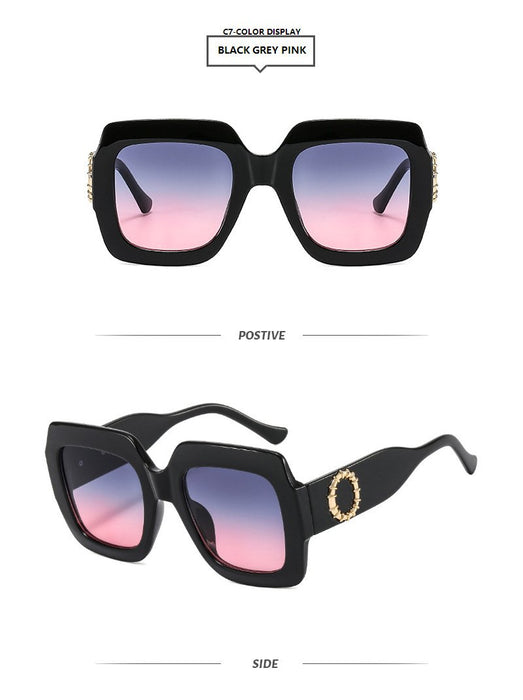Large square metal stripe Sunglasses