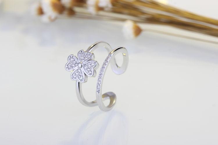 New Simple Four Leaf Flower Open Ring