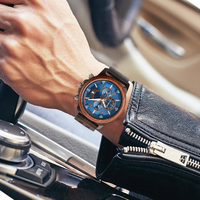 New Men's Business Multifunctional Luminous Wooden Quartz Watch
