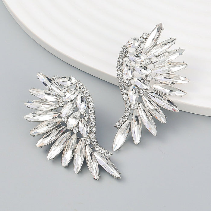 Women's Colored Rhinestone Fan-shaped Wing Earrings