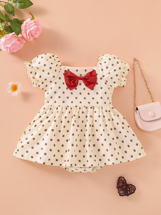 Wave point bubble sleeve bow Baby Dress