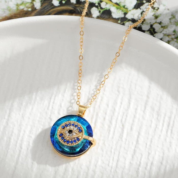 Fashion Round Crystal Blue Evil Eye Necklace