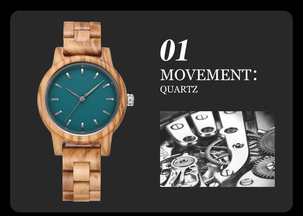 Fashion Premium Green Wooden Quartz Women's Watch