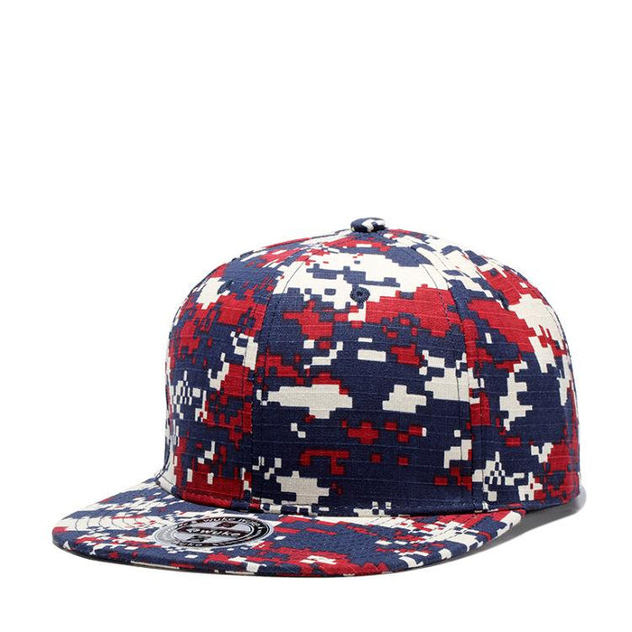 Camouflage Color Matching Flat Brim Hat Cotton Small Checkered Hat