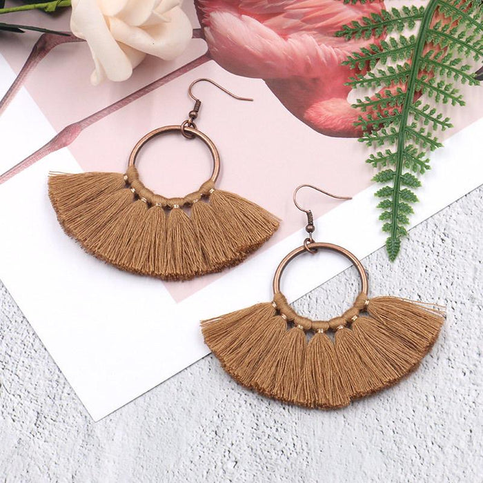 Women's Bohemian Handmade Fan-shaped Tassel Earrings